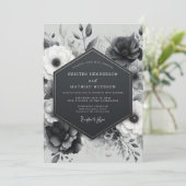Charcoal Botanical Bloom Wedding Kaart (Staand voorkant)