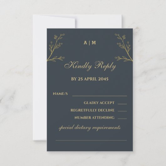 Charcoal Botanical Christian Wedding RSVP  (Voorkant)
