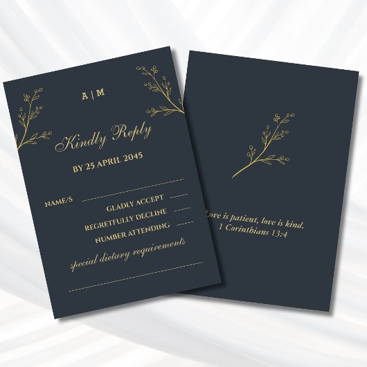 Charcoal Botanical Christian Wedding RSVP  Kaartje