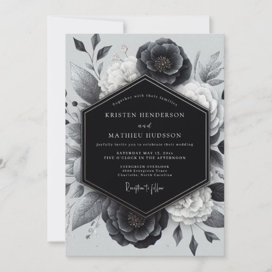 Charcoal Botanical Romance Wedding Kaart (Voorkant)