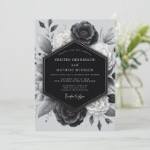 Charcoal Botanical Romance Wedding Kaart (Staand voorkant)