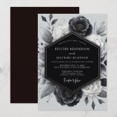 Charcoal Botanical Romance Wedding Kaart (Voorkant / Achterkant)