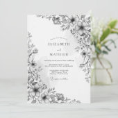 Charcoal Botanical Romance Wedding Kaart (Staand voorkant)