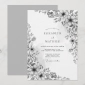 Charcoal Botanical Romance Wedding Kaart (Voorkant / Achterkant)
