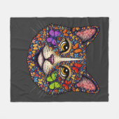Charcoal Butterfly Blooms Cat Portrait Kitty Lover Fleece Deken (Voorkant (Horizontaal))
