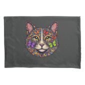 Charcoal Butterfly Blooms Cat Portrait Kitty Lover Kussensloop (Voorkant)