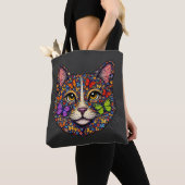 Charcoal Butterfly Blooms Cat Portrait Kitty Lover Tote Bag (Dichtbij)