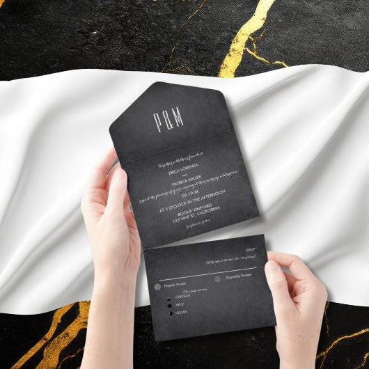 Charcoal Chalk Minimalist Elegant Script All In One Uitnodiging