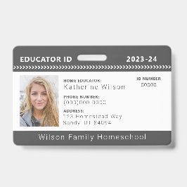Charcoal Chevron Homeschool Educator ID Badge