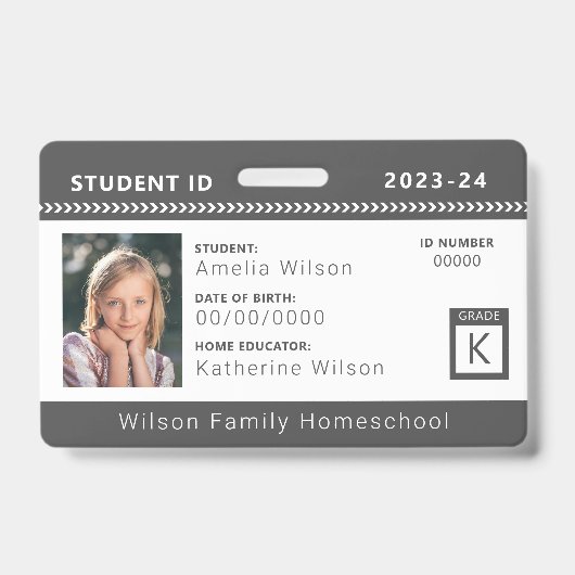 Charcoal Chevron Homeschool Student ID Badge (Voorzijde)