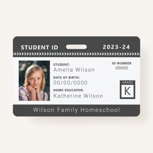 Charcoal Chevron Homeschool Student ID Badge (Voorkant)