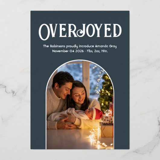 Charcoal Christmas Baby Geboorteaankondiging Foto Folie Feestdagenkaart (Voorkant)