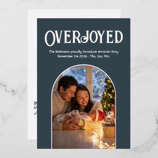 Charcoal Christmas Baby Geboorteaankondiging Foto Folie Feestdagenkaart (Voorkant / Achterkant)