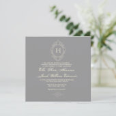  Charcoal & Cream Monogram Invitation Kaart (Staand voorkant)
