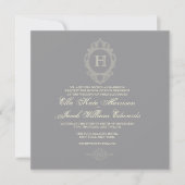  Charcoal & Cream Monogram Invitation Kaart (Voorkant)