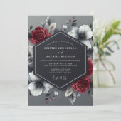 Charcoal Crimson Bloom Wedding Kaart (Staand voorkant)