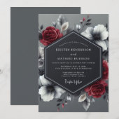 Charcoal Crimson Bloom Wedding Kaart (Voorkant / Achterkant)