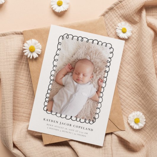 Charcoal Doodle Lijst Geboorteaankondiging Foto Aankondiging