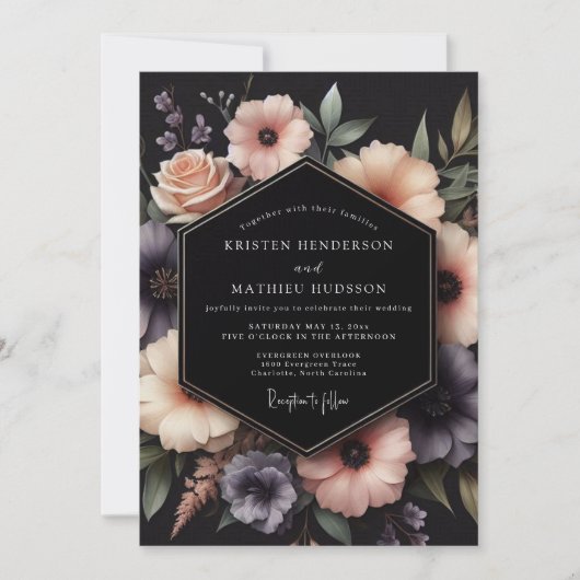 Charcoal Dusky Floral Wedding Kaart (Voorkant)