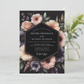 Charcoal Dusky Floral Wedding Kaart (Staand voorkant)