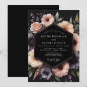 Charcoal Dusky Floral Wedding Kaart (Voorkant / Achterkant)