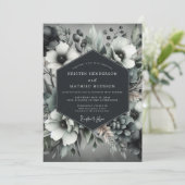 Charcoal Elegant Anemone Wedding Kaart (Staand voorkant)