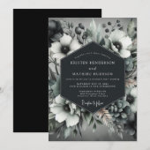 Charcoal Elegant Anemone Wedding Kaart (Voorkant / Achterkant)