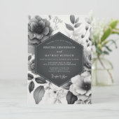 Charcoal Etched Flora Wedding Kaart (Staand voorkant)