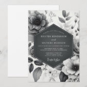 Charcoal Etched Flora Wedding Kaart (Voorkant / Achterkant)