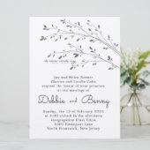 Charcoal Falling Branches Jewish Wedding Invite Kaart (Staand voorkant)