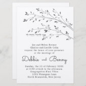 Charcoal Falling Branches Jewish Wedding Invite Kaart (Voorkant / Achterkant)
