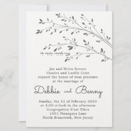 Charcoal Falling Branches Jewish Wedding Invite Kaart