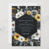Charcoal Floral Bloom Wedding Kaart (Voorkant)
