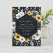 Charcoal Floral Bloom Wedding Kaart (Staand voorkant)