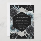 Charcoal Floral Gothic Romance Wedding Kaart (Voorkant)