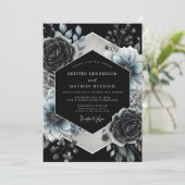 Charcoal Floral Gothic Romance Wedding Kaart (Staand voorkant)