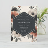 Charcoal Floral Moody Romance Wedding Kaart (Staand voorkant)