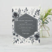Charcoal Floral Moody Wedding Kaart (Staand voorkant)