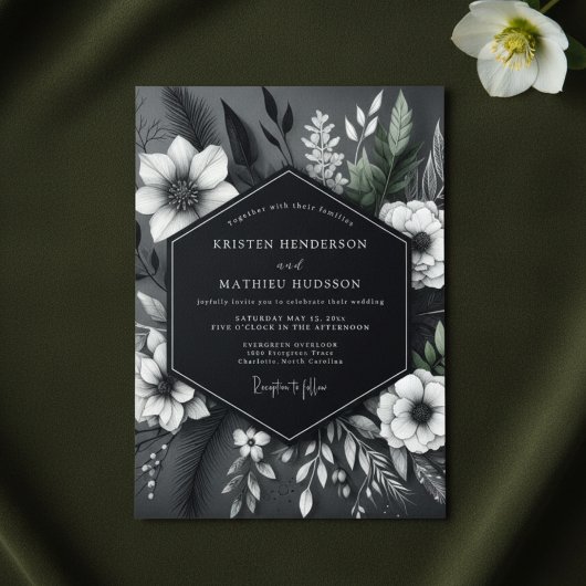 Charcoal Floral Opulent Wedding Kaart