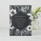 Charcoal Floral Opulent Wedding Kaart (Staand voorkant)