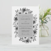 Charcoal Floral Romance Wedding Kaart (Staand voorkant)