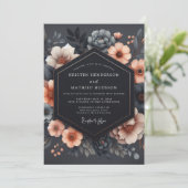 Charcoal Floral Romance Wedding Kaart (Staand voorkant)