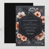 Charcoal Floral Romance Wedding Kaart (Voorkant / Achterkant)