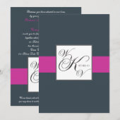 Charcoal Fuchsia Monogrammen Wedding Invitations Kaart (Voorkant / Achterkant)