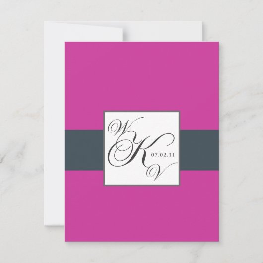 Charcoal Fuchsia Pink Monogram Weddenschap RSVP (Voorkant)
