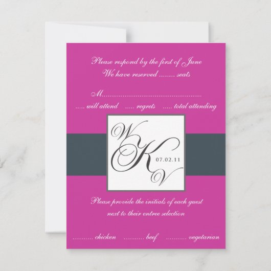 Charcoal Fuchsia Pink Monogram Weddenschap RSVP (Achterkant)