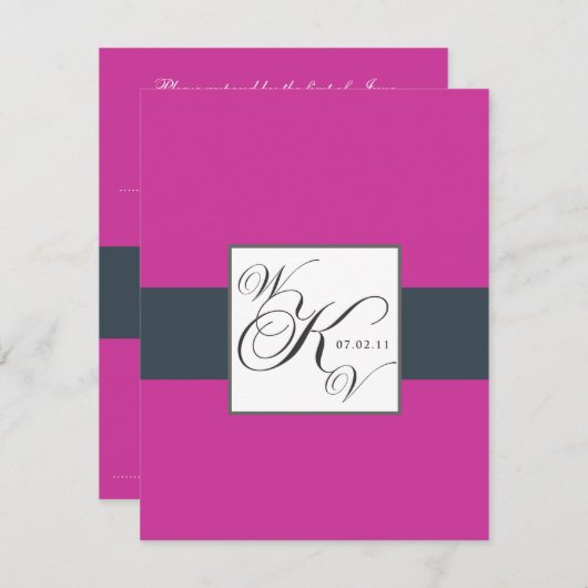 Charcoal Fuchsia Pink Monogram Weddenschap RSVP (Voorkant / Achterkant)