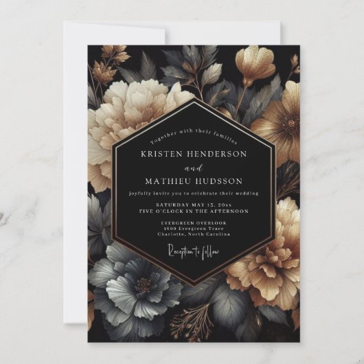 Charcoal Gold Chiaroscuro Wedding Kaart (Voorkant)