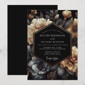 Charcoal Gold Chiaroscuro Wedding Kaart (Voorkant / Achterkant)