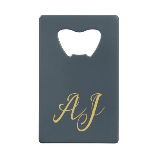 Charcoal Gold Color Monogram Professional Initial Creditkaart Flessenopener (Voorkant)